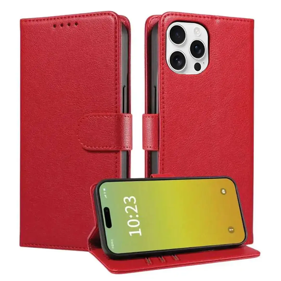 iPhone 16E PU Leather Wallet Case Red